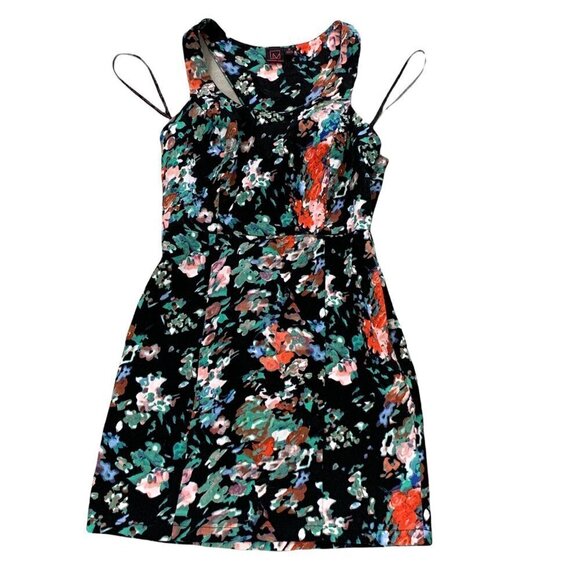 Material Girl Jr M Sleeveless Floral Bodycon Mini Dress Cutout Bow Back #224B - Picture 9 of 10